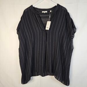 Vince Sheer Pop Over Sleeveless Blouse Stripes Drape Black Size XXXL